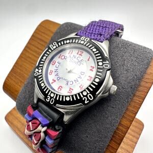 Vintage Soda Dance Quartz Watch Purple Ballet-Themed Nylon Strap Black Bezel